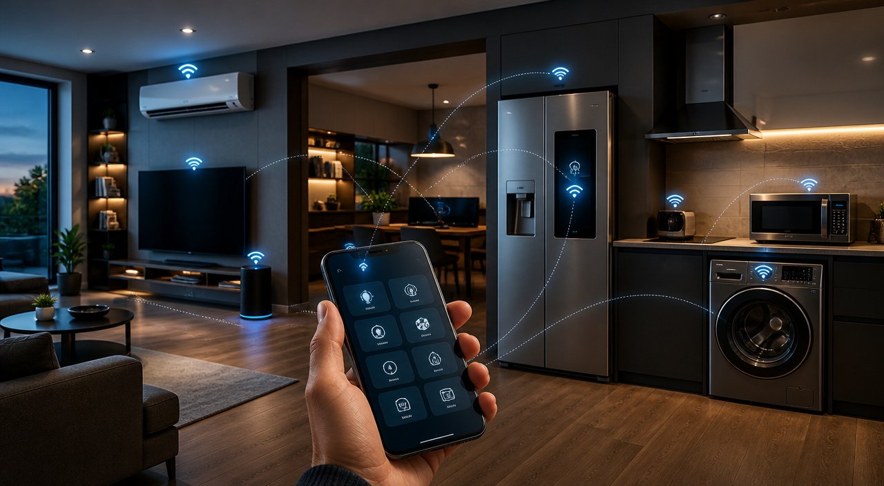 Modern household appliances in a bright kitchen